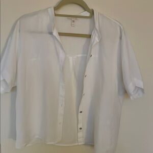 Eileen Fisher white linen button-up shirt